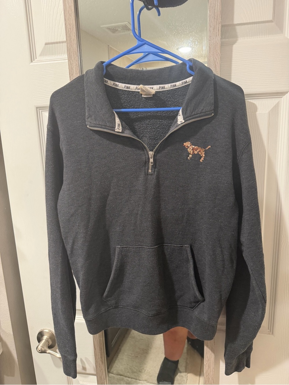 Victoria's Secret Black Quarter-Zip Sweater with Dog Logo